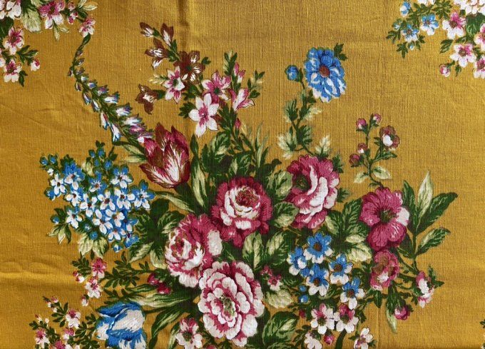 Coupons de tissu vintage "Rebecca" – Laurent Stève pour Boussac, années 1960 – Motif floral rare