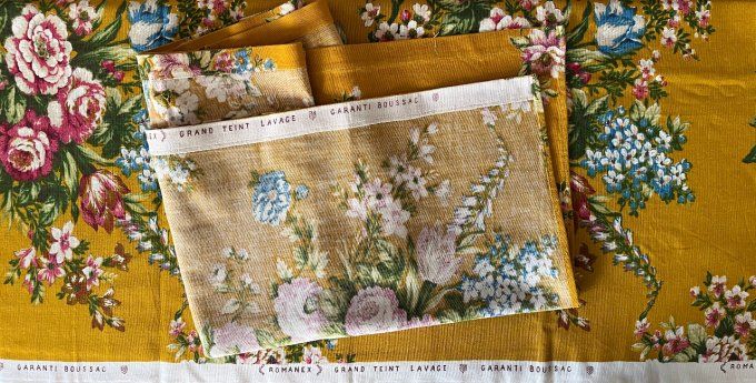 Coupons de tissu vintage "Rebecca" – Laurent Stève pour Boussac, années 1960 – Motif floral rare