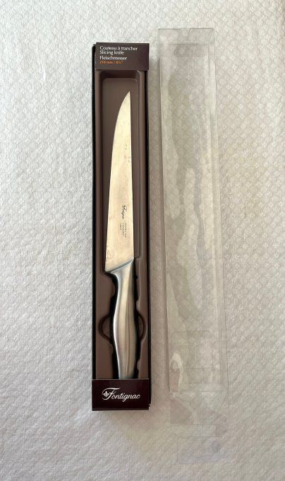 Couteau de cuisine, à trancher, en inox,  210 mm. Neuf en boîte