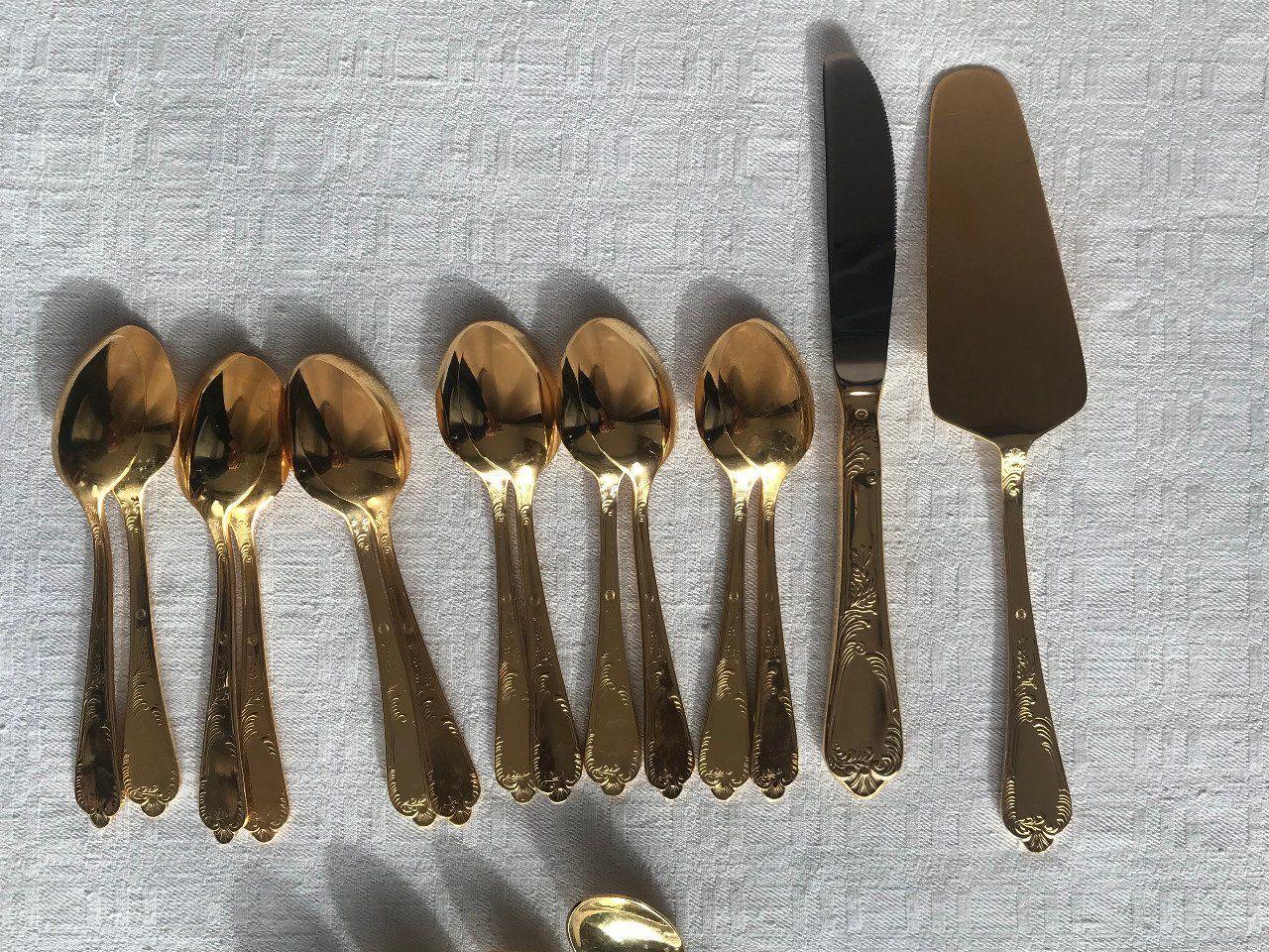 Service complet de couverts en laiton de style bambou : années 1970