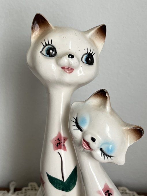 Statuettes, couple de chats amoureux, vintage