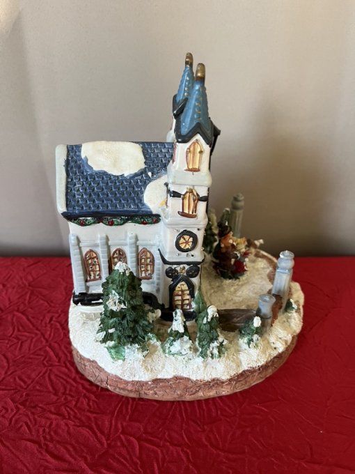 Décoration De Noël, maison lumineuse  et musicale, Église en Céramique