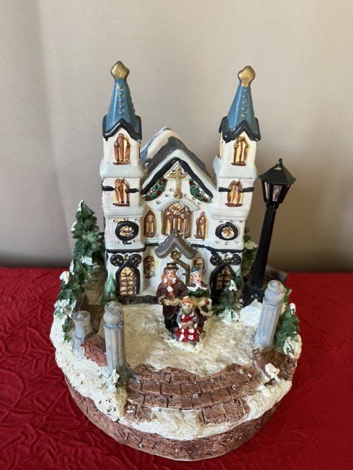 Décoration De Noël, maison lumineuse  et musicale, Église en Céramique