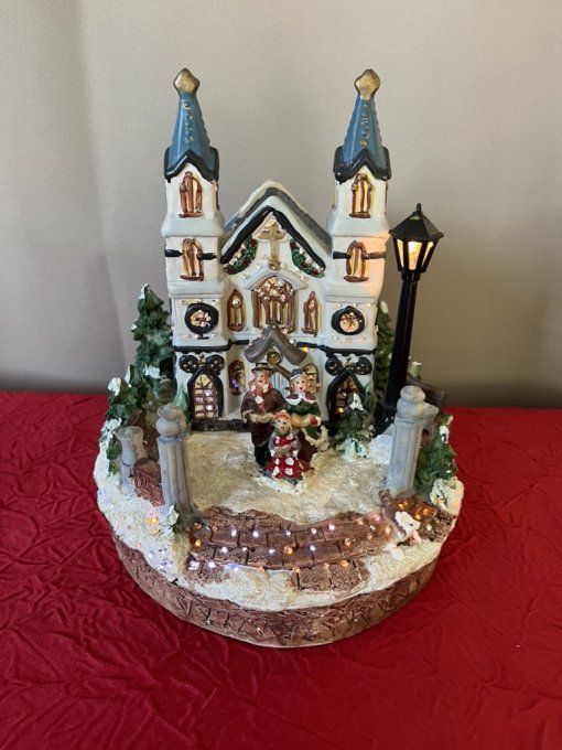 Décoration De Noël, maison lumineuse  et musicale, Église en Céramique