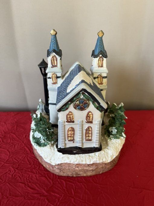 Décoration De Noël, maison lumineuse  et musicale, Église en Céramique