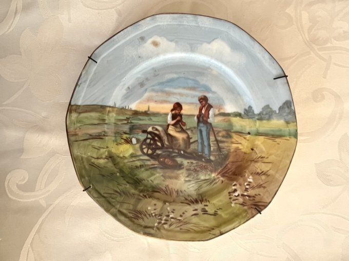 Décoration murale, 2 assiettes, reproductions de Millet, signées PL, Limoges, Porcelaine Limousine