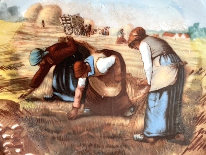 Décoration murale, 2 assiettes, reproductions de Millet, signées PL, Limoges, Porcelaine Limousine