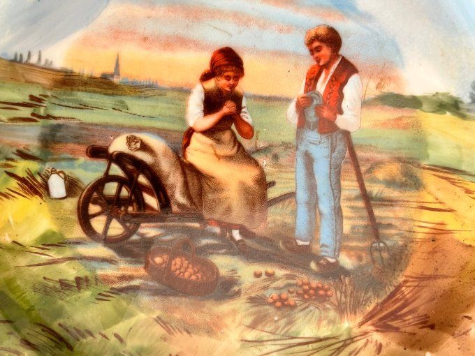 Décoration murale, 2 assiettes, reproductions de Millet, signées PL, Limoges, Porcelaine Limousine