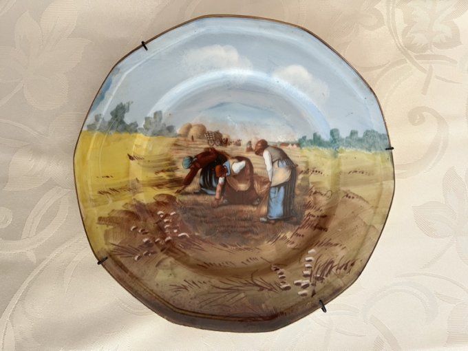 Décoration murale, 2 assiettes, reproductions de Millet, signées PL, Limoges, Porcelaine Limousine