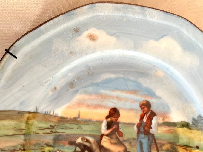 Décoration murale, 2 assiettes, reproductions de Millet, signées PL, Limoges, Porcelaine Limousine
