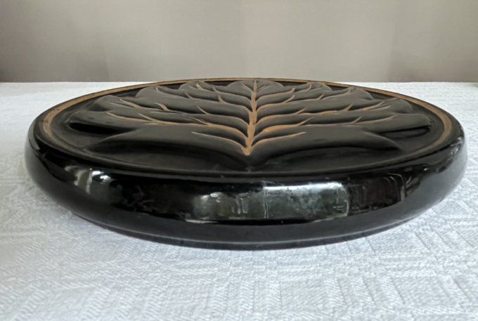 Dessous de plat en céramique, "Arbre de vie" noir et doré, vintage