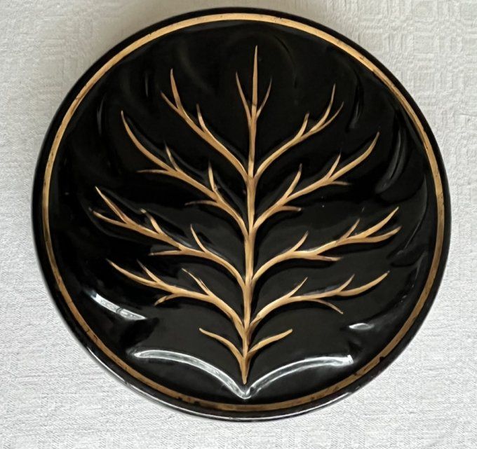 Dessous de plat en céramique, "Arbre de vie" noir et doré, vintage