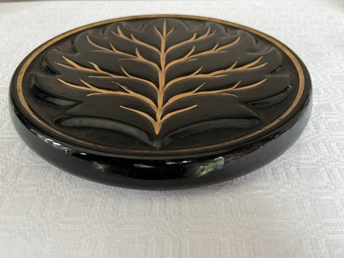 Dessous de plat en céramique, "Arbre de vie" noir et doré, vintage