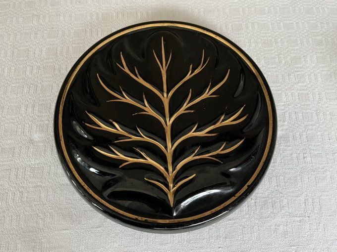 Dessous de plat en céramique, "Arbre de vie" noir et doré, vintage