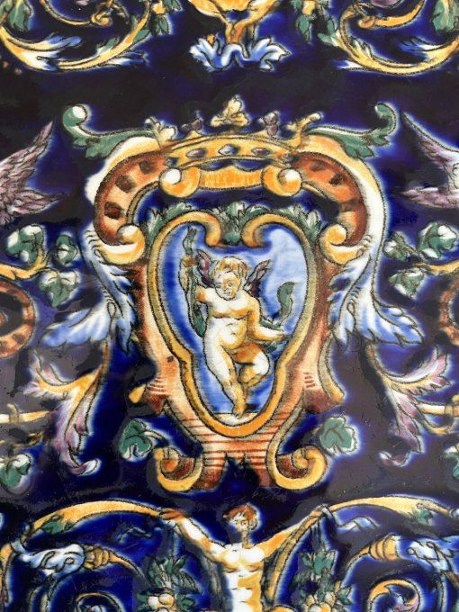 Dessous de plat GIEN décor renaissance italienne faïence Bleue 1938/1960