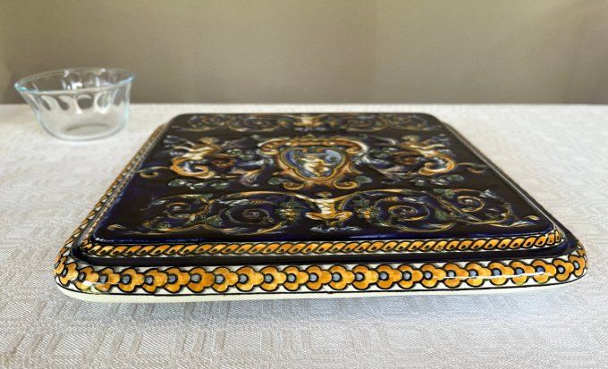 Dessous de plat GIEN décor renaissance italienne faïence Bleue 1938/1960