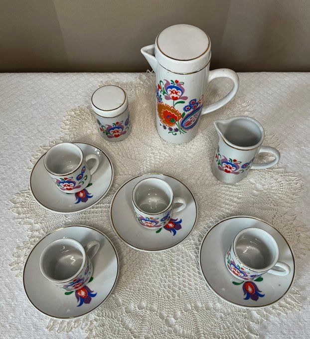 Dinette en porcelaine, service à café vintage, style Acapulco