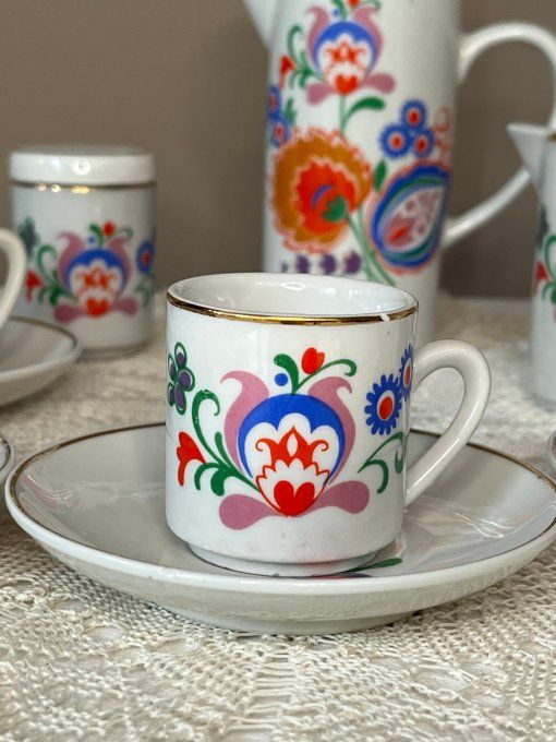 Dinette en porcelaine, service à café vintage, style Acapulco