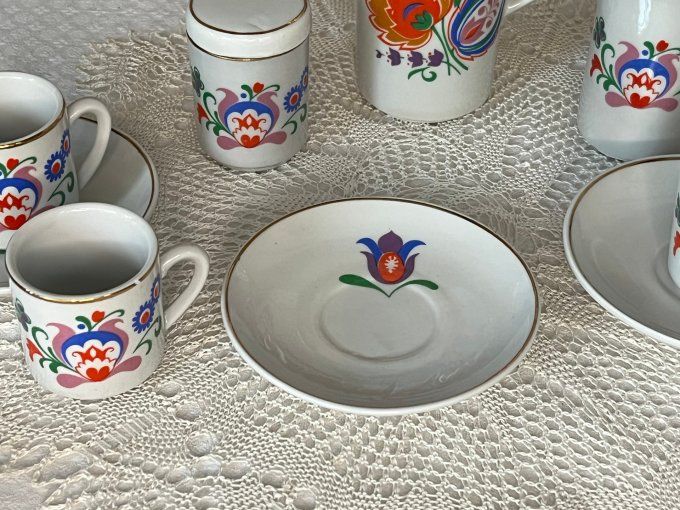 Dinette en porcelaine, service à café vintage, style Acapulco