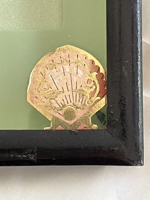 Diorama, cadre chinois avec oiseaux en nacre et coquillage, Pearl Brand, Vintage