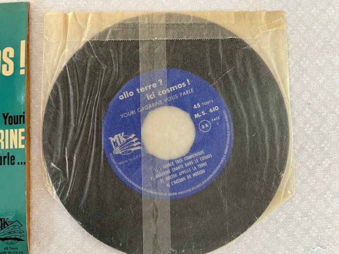 Disque vinyle, 45 tours, Allo la terre ? Ici cosmos, Youri Gagarine vous parle ....