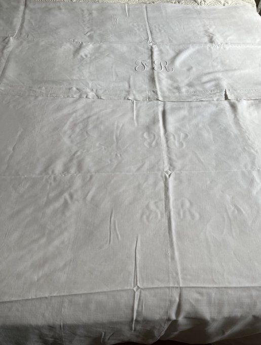 Drap ancien, broderie FR en lin,  207 X 334 cm