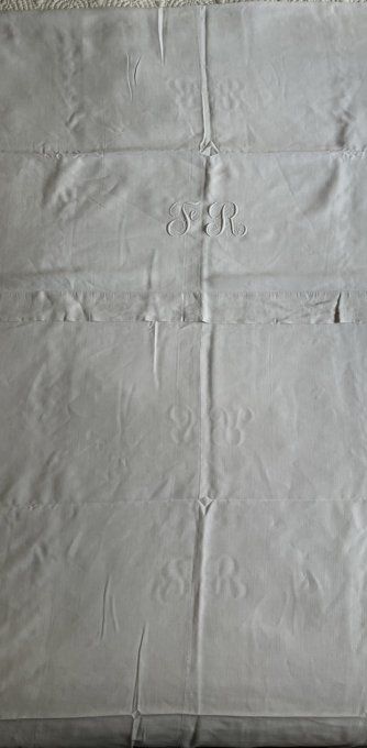 Drap ancien, broderie FR en lin,  207 X 334 cm