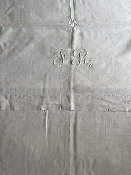 Drap ancien, broderie FR en lin,  207 X 334 cm