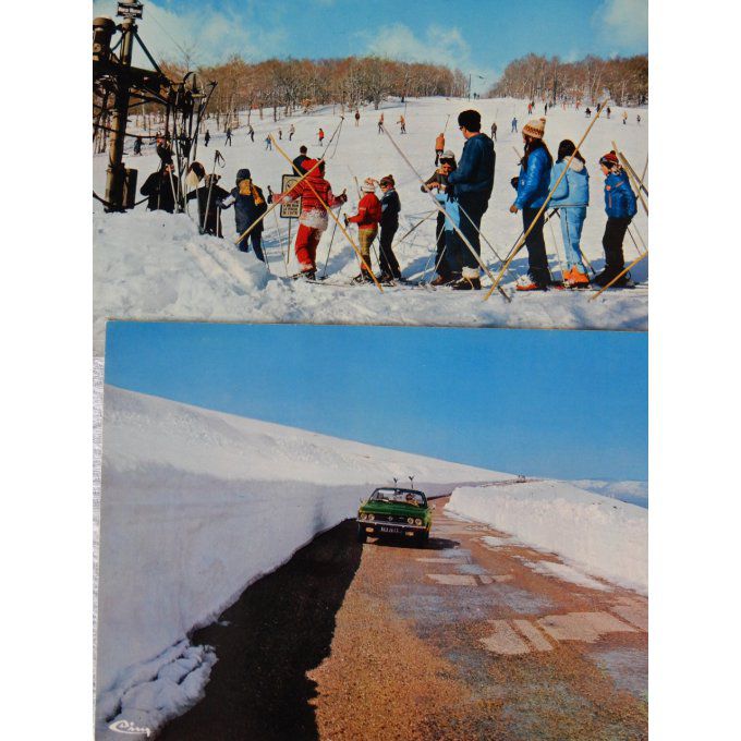 Lot de 5 cartes postales ski, années 70, vintage