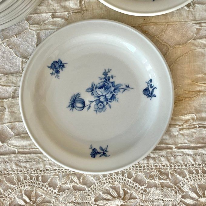 Duo, 1 bol + 1 assiette, décor floral bleu, porcelaine blanche Rosenthal Studio-linie, Germany