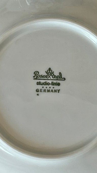 Duo, 1 bol + 1 assiette, décor floral bleu, porcelaine blanche Rosenthal Studio-linie, Germany
