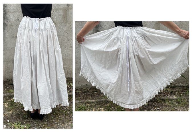 Jupon / jupe, ancien avec plis et dentelle, XIX° siècle