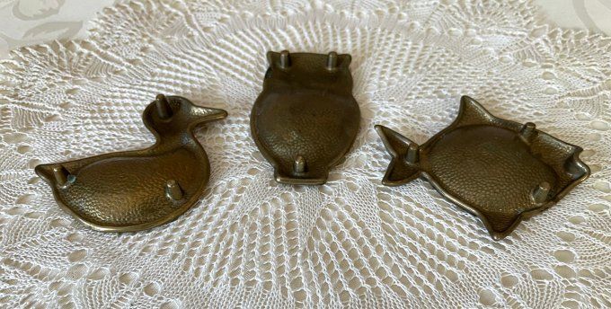 Ensemble de 3 vide poches / cendriers en forme d'animaux, Canard, Hibou et poisson