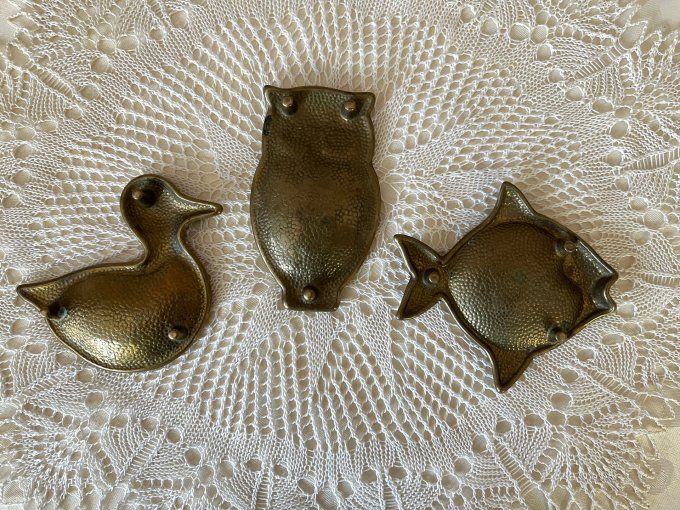 Ensemble de 3 vide poches / cendriers en forme d'animaux, Canard, Hibou et poisson