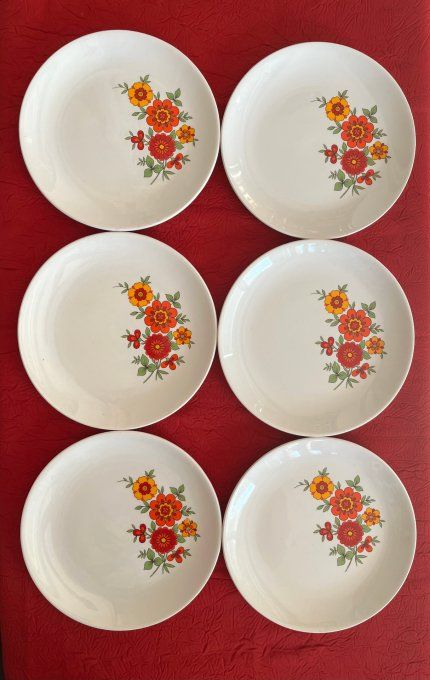 Ensemble de 6 petites assiettes vintage, decor 70's, Orchies, Le Moulin Des Loups