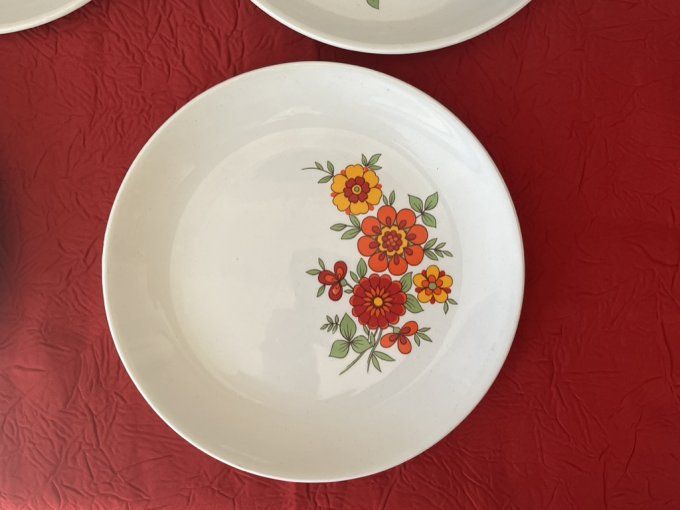 Ensemble de 6 petites assiettes vintage, decor 70's, Orchies, Le Moulin Des Loups