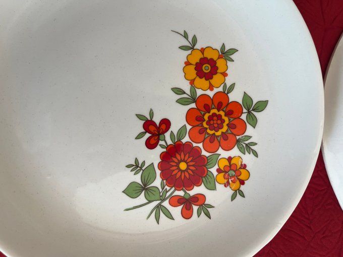 Ensemble de 6 petites assiettes vintage, decor 70's, Orchies, Le Moulin Des Loups