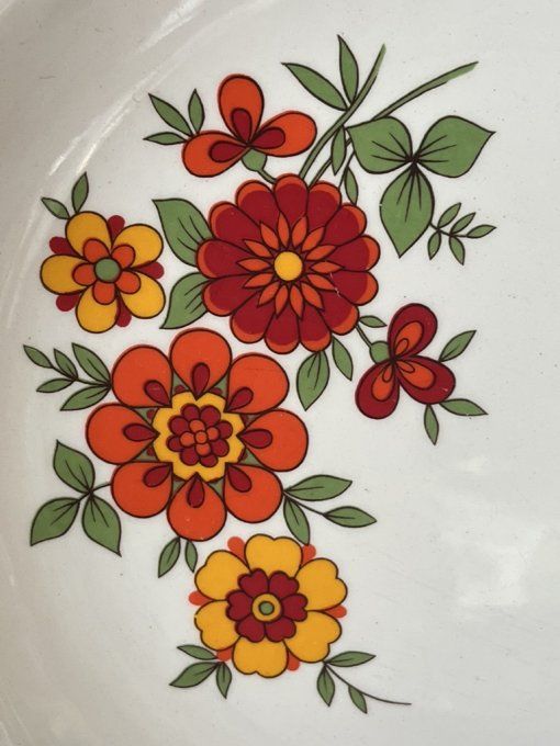 Ensemble de 6 petites assiettes vintage, decor 70's, Orchies, Le Moulin Des Loups