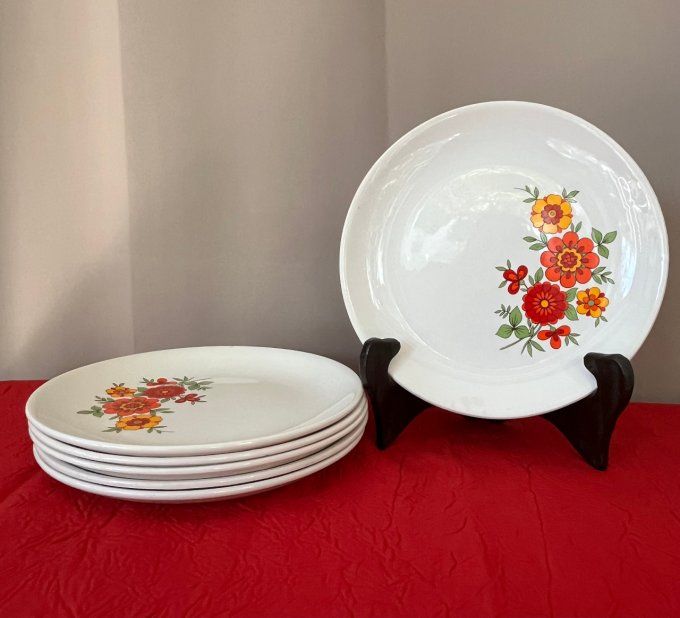 Ensemble de 6 petites assiettes vintage, decor 70's, Orchies, Le Moulin Des Loups