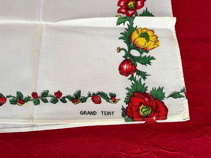 Ensemble de 6 torchons en coton grand teint, frise florale rouge et jaune