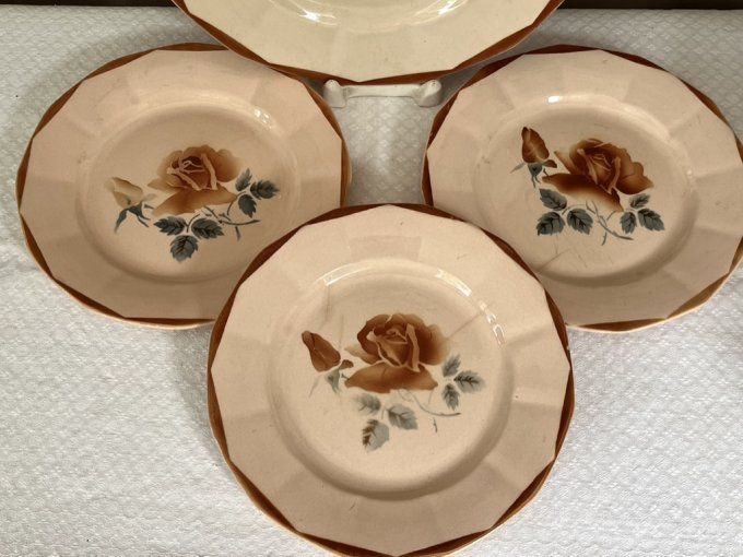 Ensemble de table, 3 assiettes et 1 plat, assiettes Digoin Sarreguemines, modèle 9181