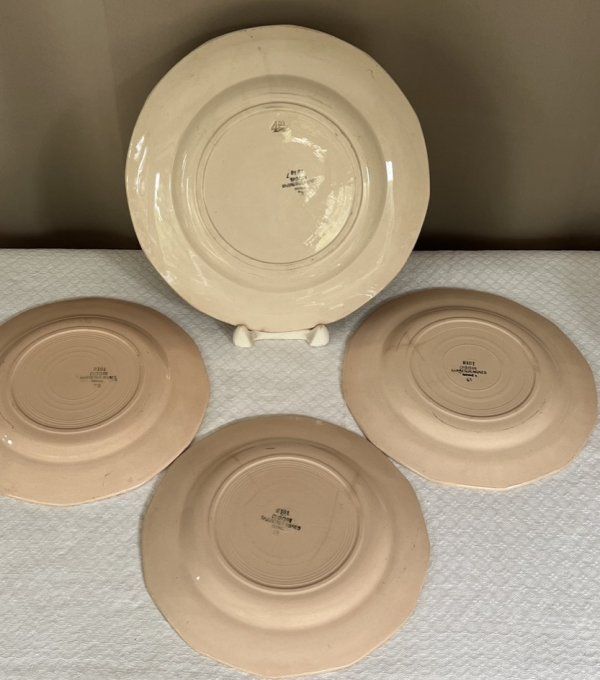 Ensemble de table, 3 assiettes et 1 plat, assiettes Digoin Sarreguemines, modèle 9181