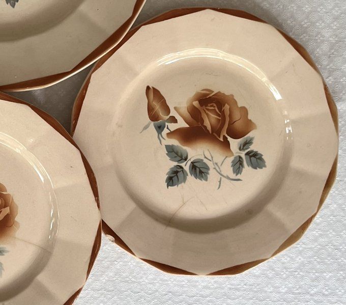 Ensemble de table, 3 assiettes et 1 plat, assiettes Digoin Sarreguemines, modèle 9181