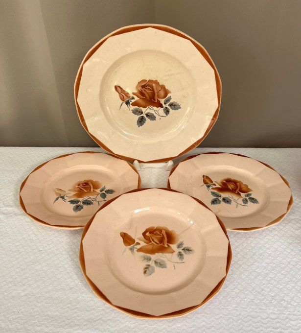 Ensemble de table, 3 assiettes et 1 plat, assiettes Digoin Sarreguemines, modèle 9181