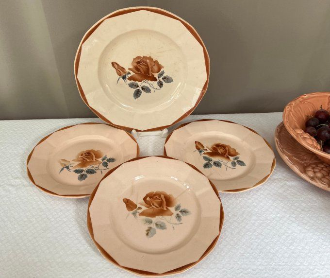 Ensemble de table, 3 assiettes et 1 plat, assiettes Digoin Sarreguemines, modèle 9181