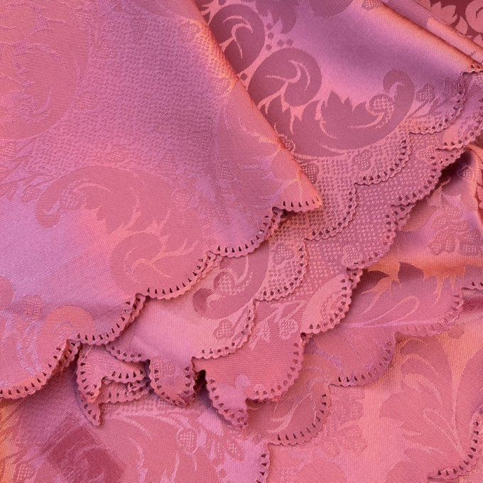 Ensemble Neuf, Linge de Table Jacquard Vieux Rose - Grande Nappe rectangle et 9 Serviettes Assorties