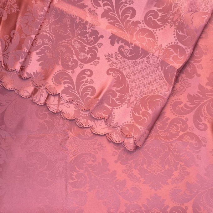 Ensemble Neuf, Linge de Table Jacquard Vieux Rose - Grande Nappe rectangle et 9 Serviettes Assorties