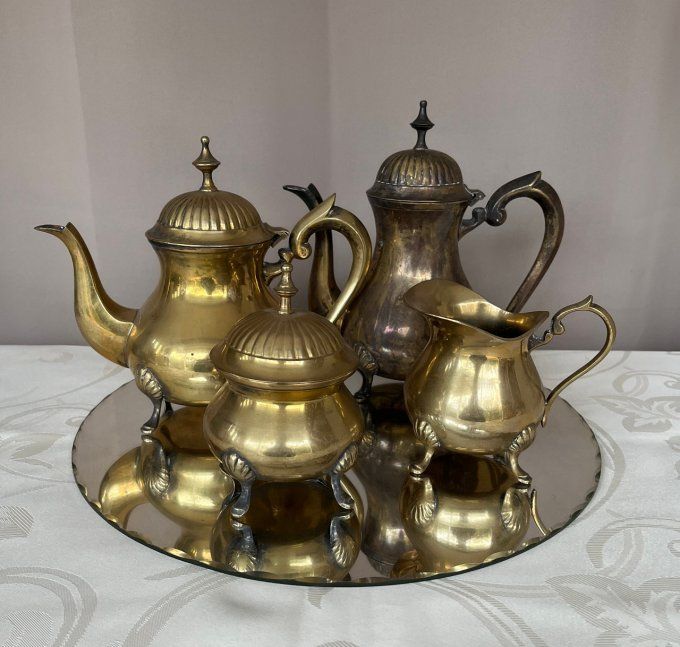 Ensemble vintage en laiton EPNS – Théière, cafetière, sucrier et pot à lait – Années 50