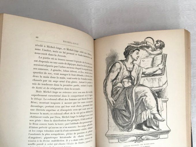 Exemplaire rare ! Ancien livre, Michel Ange, sa vie, son œuvre, 1893, L. Roger- Milès