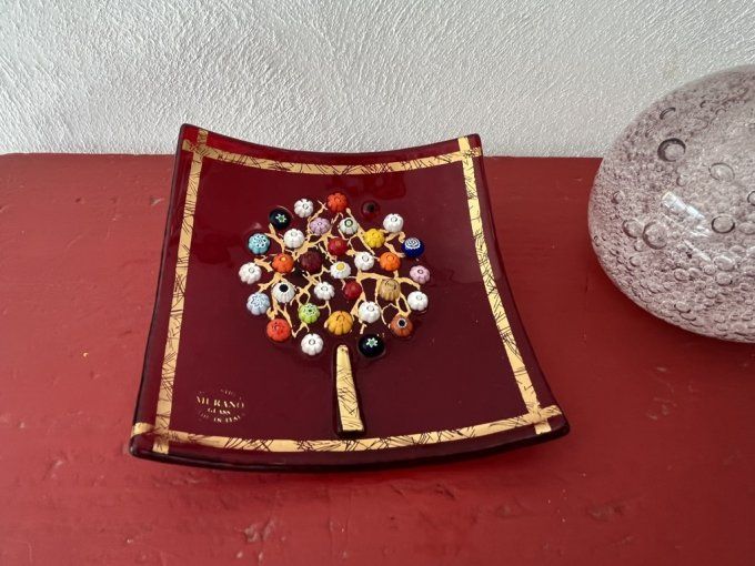 Vide poche, coupelle rouge de Murano, Arbre de vie, decor Millefiori
